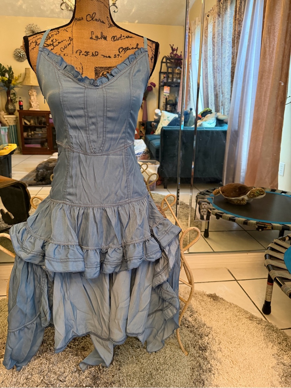 Denim Blue Ruffle High-Low Sundress - Picture 4 of 8